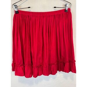Cactus Flower Skirt Red Mini Ruffle Hem Rayon Elastic Waist 3005 Made in USA